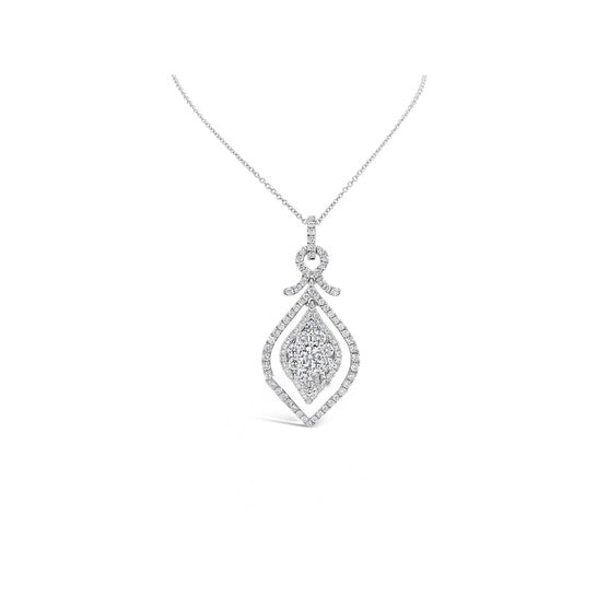 Original Tresorra 18K White Gold Marquise Open Halo Cluster Diamond Pendant Necklace