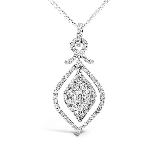 Original Tresorra 18K White Gold Marquise Open Halo Cluster Diamond Pendant Necklace