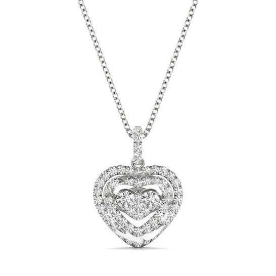 Original Tresorra 18K White Gold Mini Float Heart Double Halo Diamond Cluster Pendant Necklace