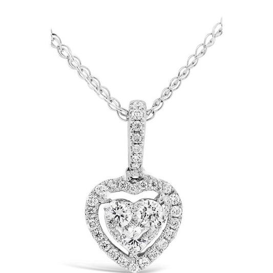 Original Tresorra 18K White Gold Mini Float Heart Halo Cluster Diamond Pendant Necklace