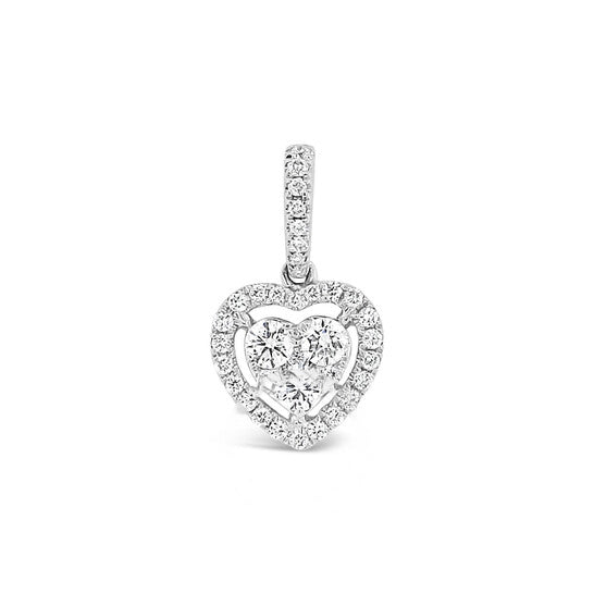 Original Tresorra 18K White Gold Mini Float Heart Halo Cluster Diamond Pendant Necklace