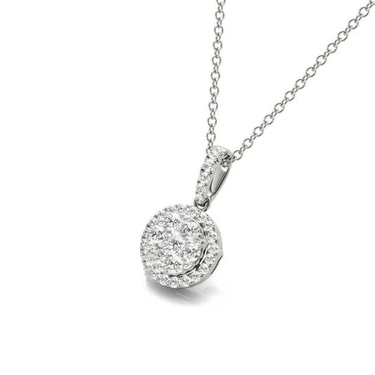 Original Tresorra 18K White Gold Mini Round Halo Cluster Diamond Pendant Necklace