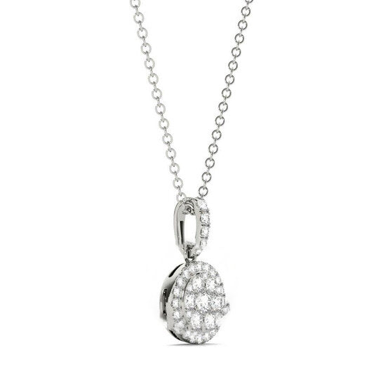 Original Tresorra 18K White Gold Mini Round Halo Cluster Diamond Pendant Necklace