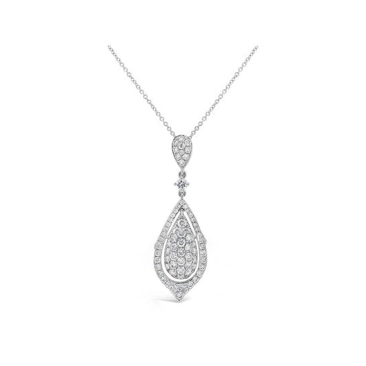 Original Tresorra 18K White Gold Open Tear Drop Diamond Pendant Necklace