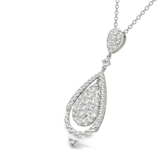 Original Tresorra 18K White Gold Open Tear Drop Diamond Pendant Necklace