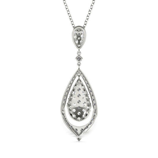 Original Tresorra 18K White Gold Open Tear Drop Diamond Pendant Necklace