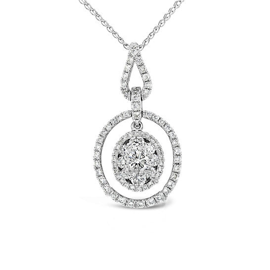 Original Tresorra 18K White Gold Oval Open Halo Cluster Diamond Pendant Necklace