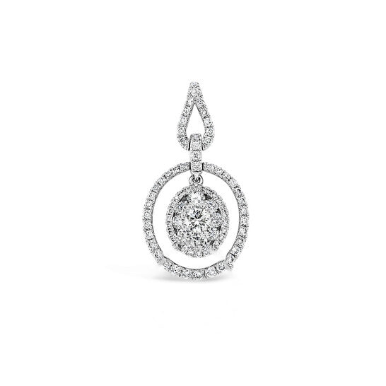 Original Tresorra 18K White Gold Oval Open Halo Cluster Diamond Pendant Necklace