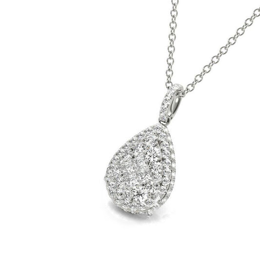 Original Tresorra 18K White Gold Pear Cluster Diamond Pendant Necklace