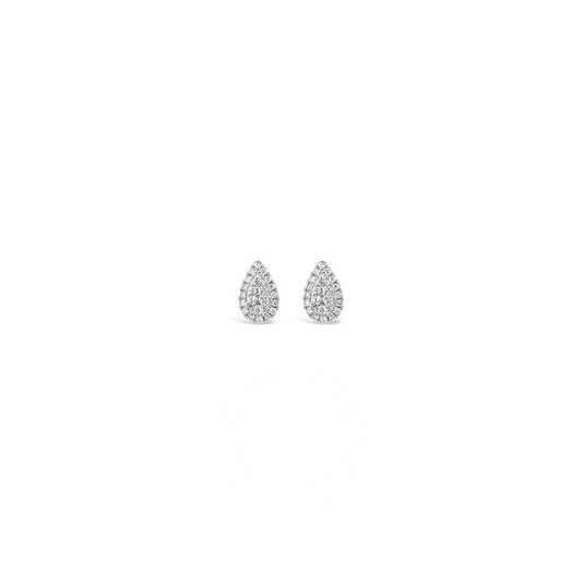 Original Tresorra 18K White Gold Pear Halo Cluster Diamond Stud Earrings