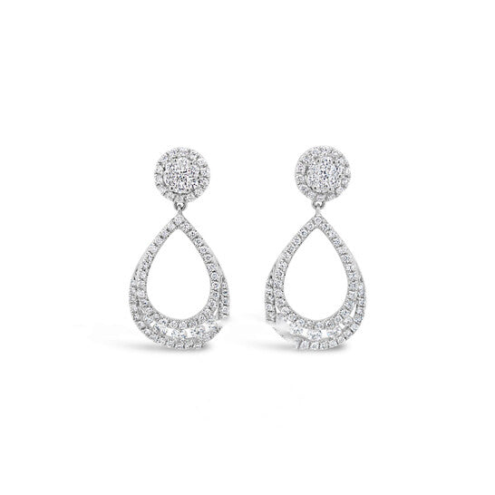 Original Tresorra 18K White Gold Pear Open Halo Diamond Drop Earrings