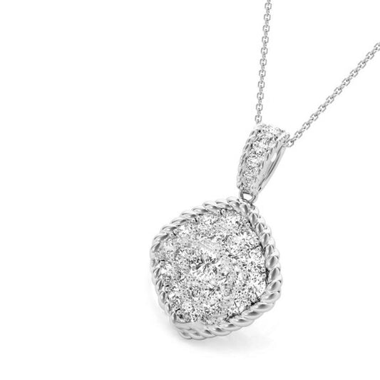 Original Tresorra 18K White Gold Round Bazel Halo Cluster Diamond Pendant Necklace