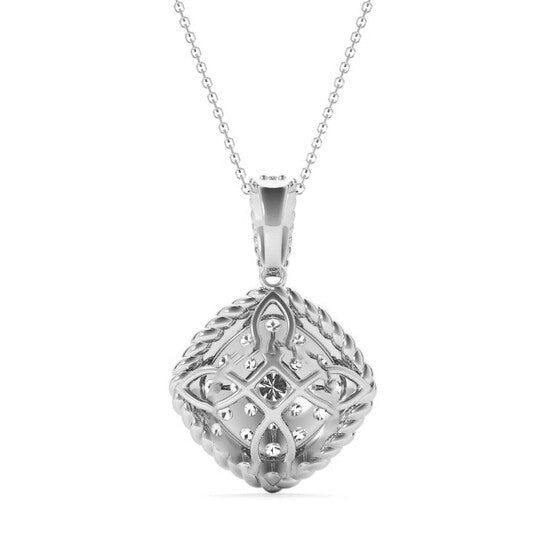 Original Tresorra 18K White Gold Round Bazel Halo Cluster Diamond Pendant Necklace