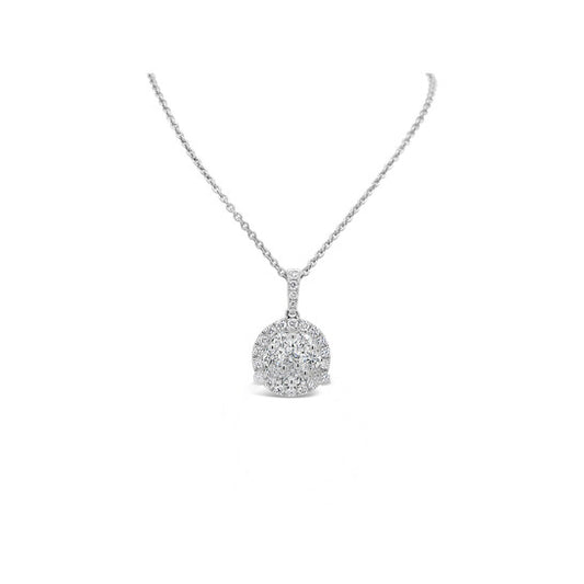 Original Tresorra 18K White Gold Round Halo Cluster Diamond Pendant Necklace