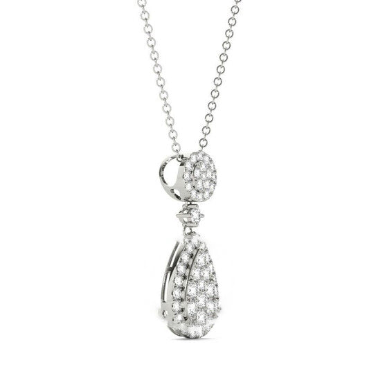 Original Tresorra 18K White Gold Round Pear Halo Cluster Diamond Pendant Necklace