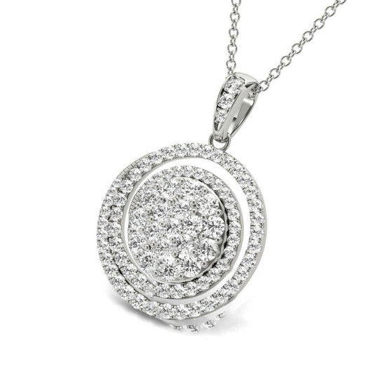 Original Tresorra 18K White Gold Round Swirl Halo Cluster Diamond Pendant Necklace