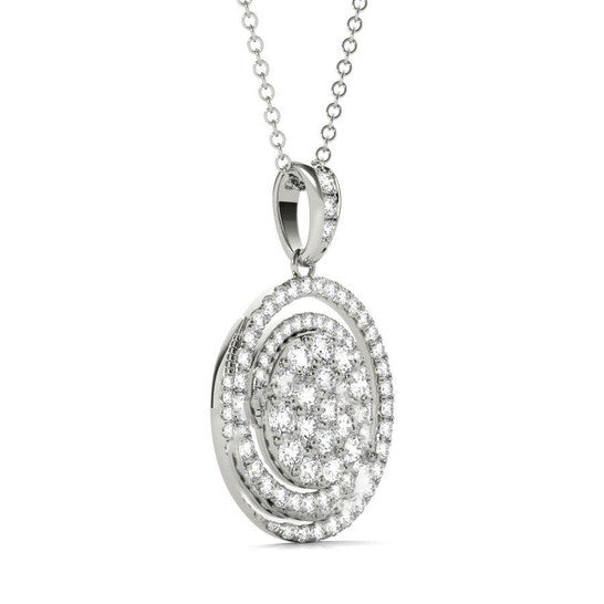 Original Tresorra 18K White Gold Round Swirl Halo Cluster Diamond Pendant Necklace