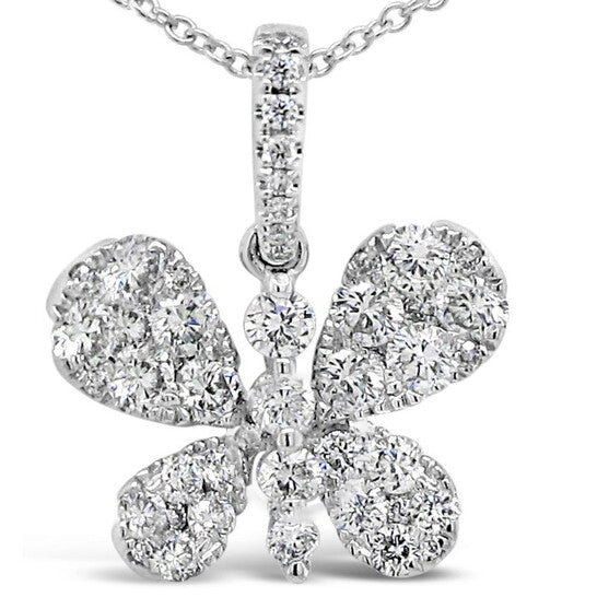 Original Tresorra 18K White Gold Single Butterfly Diamond Pendant Necklace