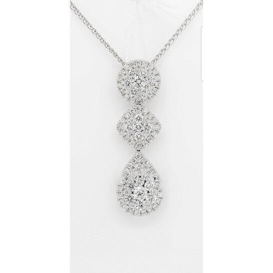 Original Tresorra 18K White Gold Three Shapes Drop Diamond Pendant Necklace