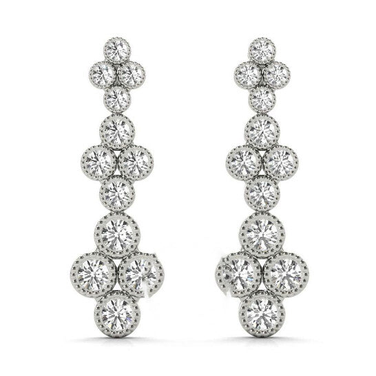 Original Tresorra 18K White Gold Triple Clover Diamond Dangle Earrings