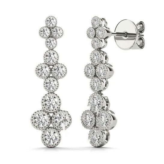 Original Tresorra 18K White Gold Triple Clover Diamond Dangle Earrings