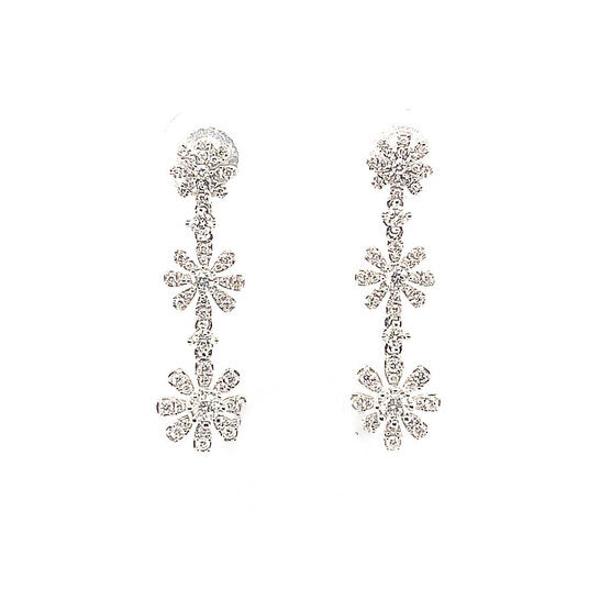 Original Tresorra 18K White Gold Triple Flowers Diamond Dangle Earrings