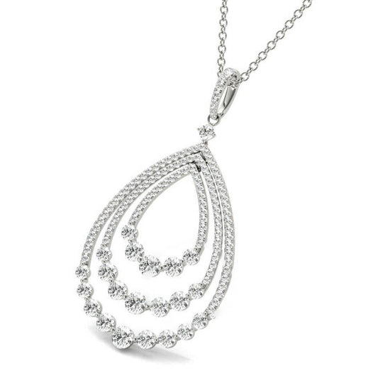 Original Tresorra 18K White Gold Triple Open Tear Drop Diamond Pendant Necklace