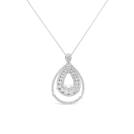 Original Tresorra 18K White Gold Triple Tear Drop Open Halo Cluster Diamond Pendant Necklace