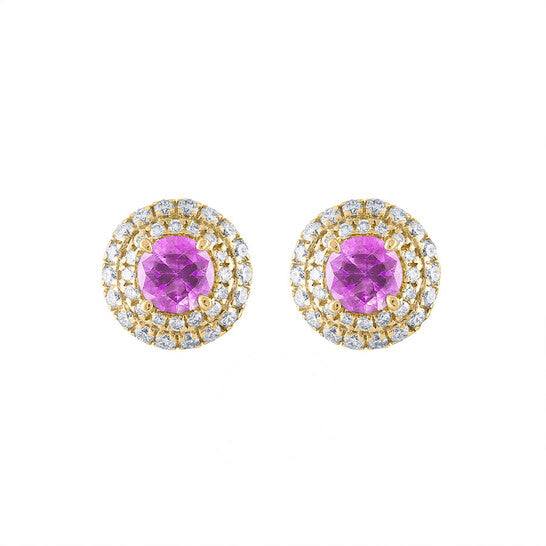 Original Tresorra 18K Yellow Gold Diamond , Pink Sapphire Earrings