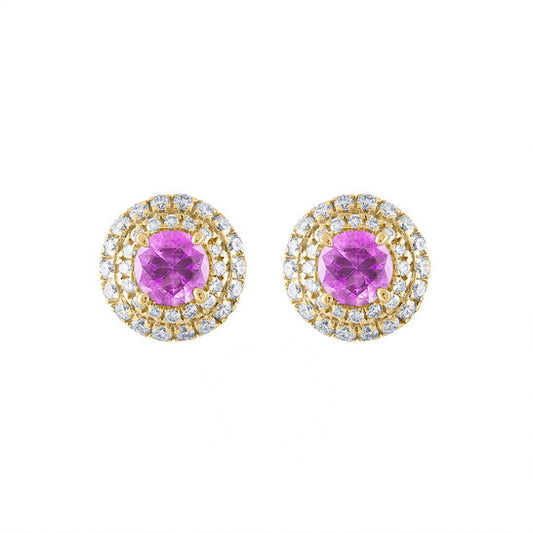 Original Tresorra 18K Yellow Gold Diamond , Pink Sapphire Earrings