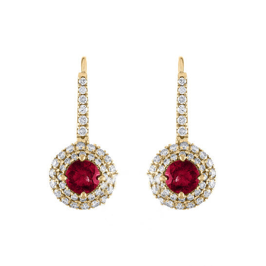 Original Tresorra 18K Yellow Gold Diamond & Ruby Drop Earrings