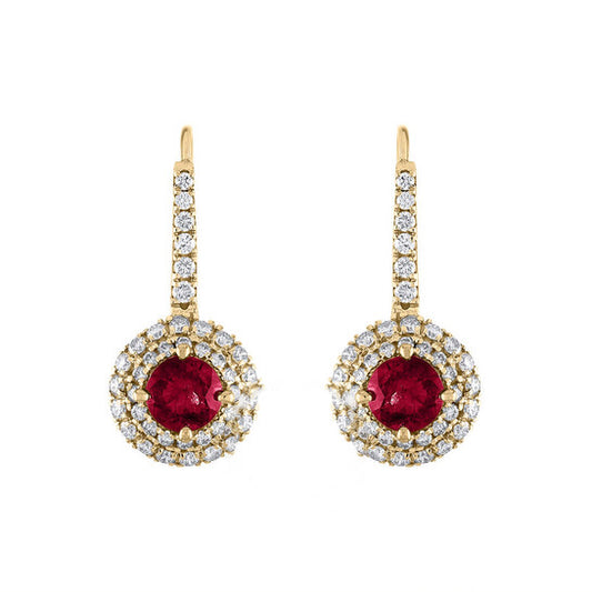 Original Tresorra 18K Yellow Gold Diamond & Ruby Drop Earrings