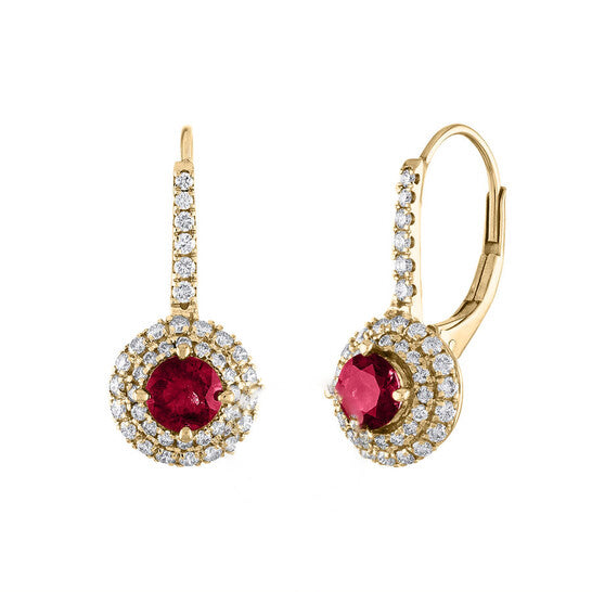 Original Tresorra 18K Yellow Gold Diamond & Ruby Drop Earrings