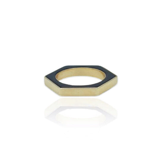 Original Tresorra 18K Yellow Gold Hexagon Black Onyx Ring/NecklaceRing Size: 5.75Length: 16 inches