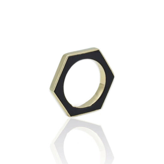 Original Tresorra 18K Yellow Gold Hexagon Black Onyx Ring/NecklaceRing Size: 5.75Length: 16 inches