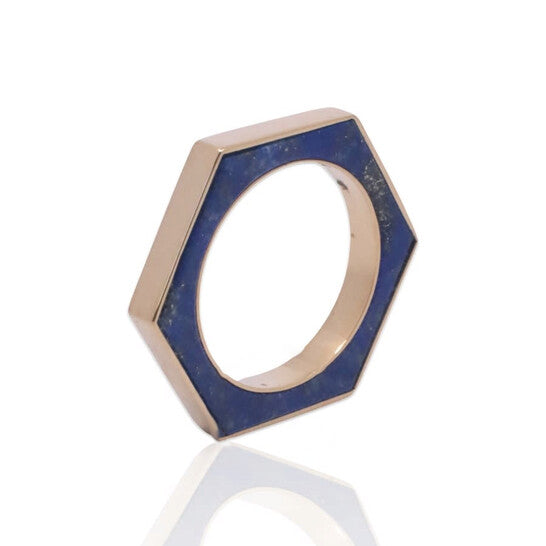 Original Tresorra 18K Yellow Gold Hexagon Lapis Ring/NecklaceRing Size: 5.75Length: 16 inches