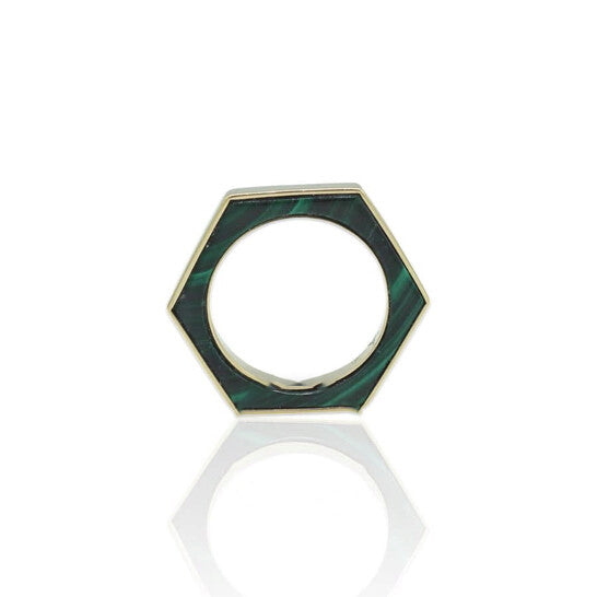 Original Tresorra 18K Yellow Gold Hexagon Malachite Ring/NecklaceRing Size: 5.75Length: 16 inches