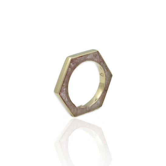 Original Tresorra 18K Yellow Gold Hexagon Strawberry Quartz Ring/NecklaceRing Size: 5.75Length: 16 inches