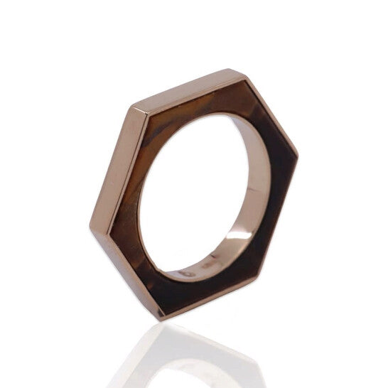 Original Tresorra 18K Yellow Gold Hexagon Tiger Eye Ring/NecklaceRing Size: 5.75Length: 16 inches