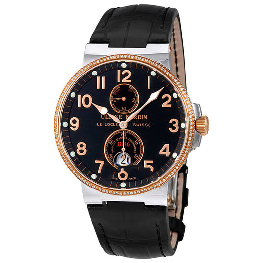 Original Ulysse Nardin Maxi Marine Black Dial Diamond Stainless Steel and 18K Rose Gold Automatic Men's Watch 265-66-BLACK