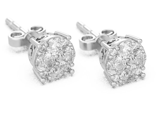 1.0 Ct Natural Diamond Stud Earrings Set in Sterling Silver