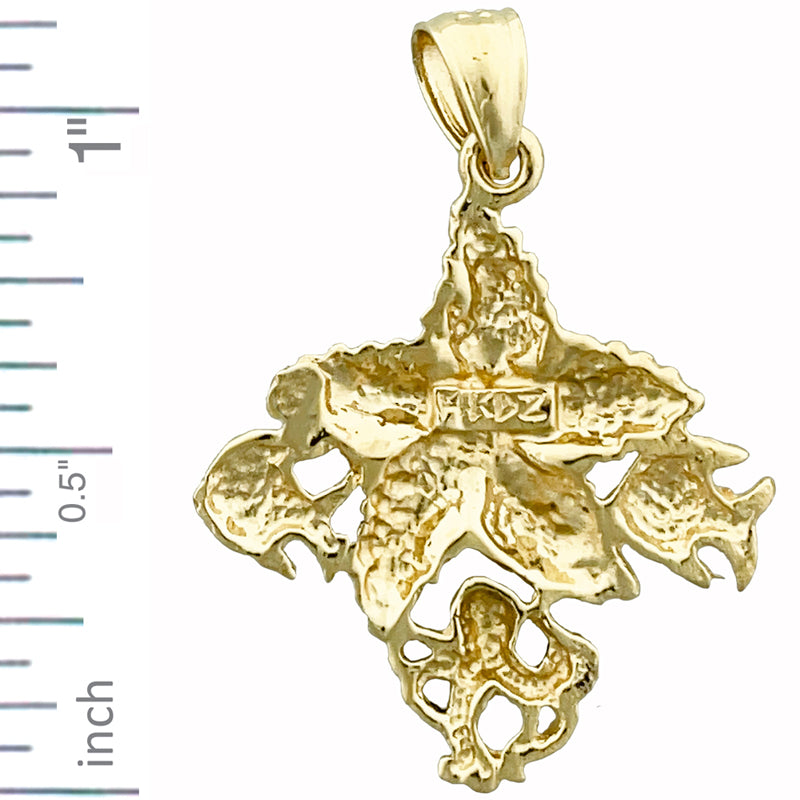 14K Gold Starfish with Octopus and Fish Accent Pendant