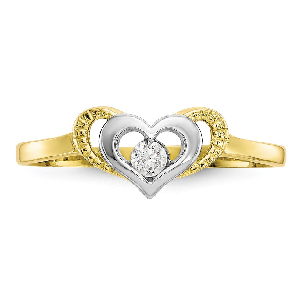 10K Yellow Gold & Rhodium CZ Heart Ring