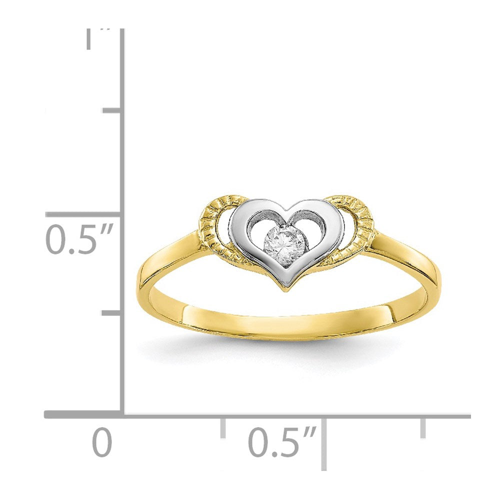 10K Yellow Gold & Rhodium CZ Heart Ring