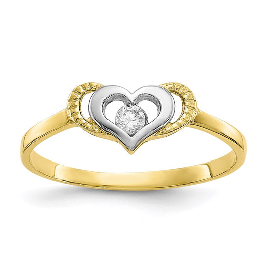 10K Yellow Gold & Rhodium CZ Heart Ring