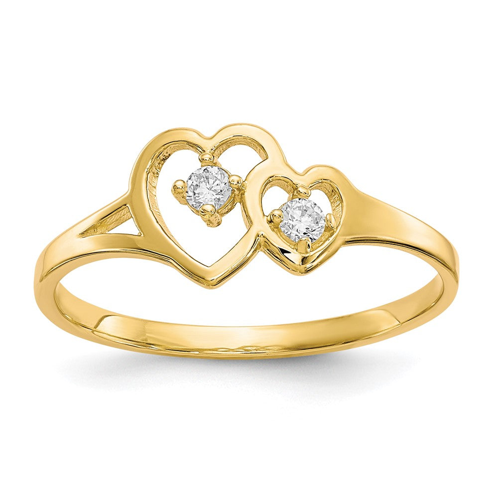 10k Yellow Gold Double Heart CZ Ring