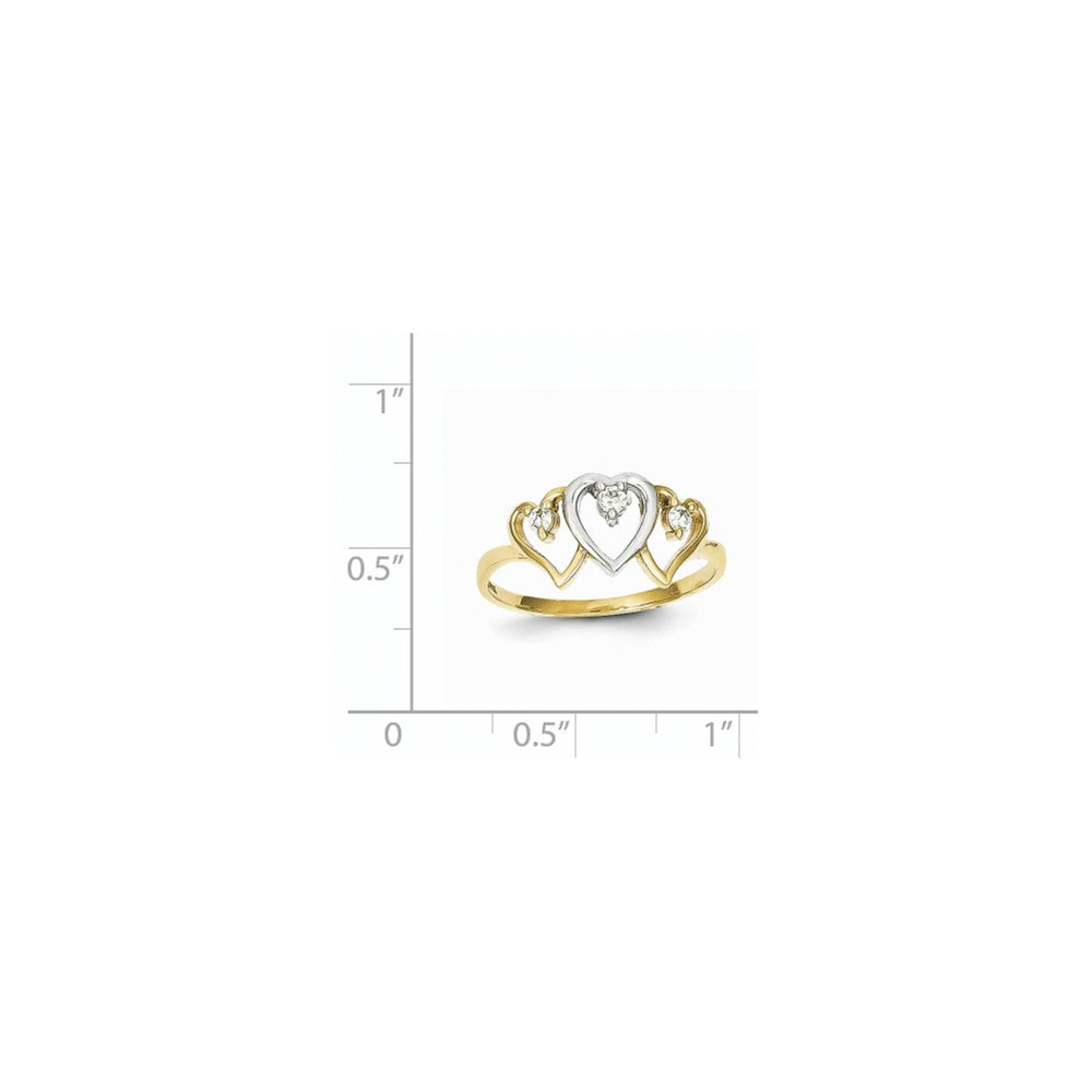 10K Yellow Gold & Rhodium Triple Heart CZ Ring