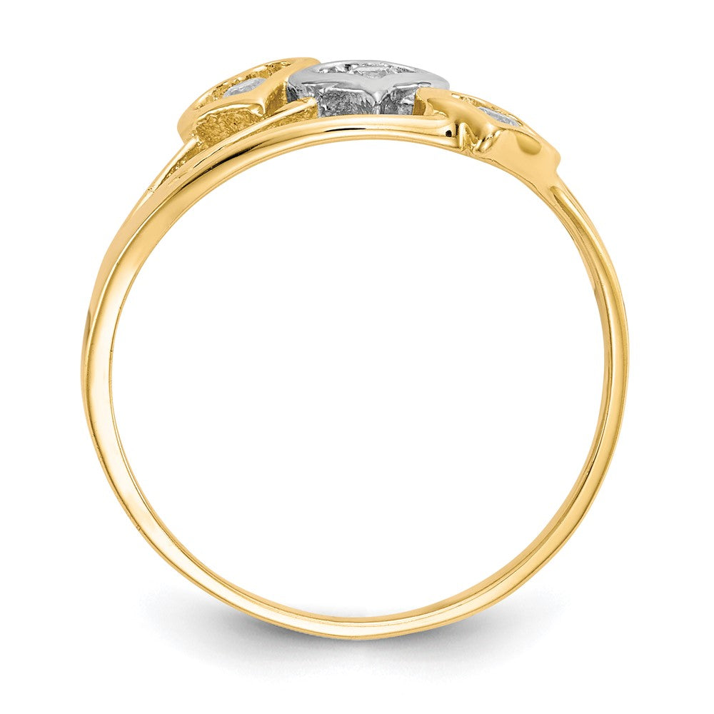 10K Yellow Gold w/Rhodium Triple Heart CZ Ring