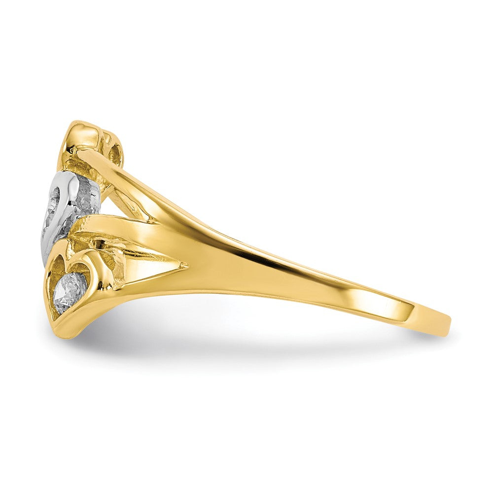 10K Yellow Gold w/Rhodium Triple Heart CZ Ring