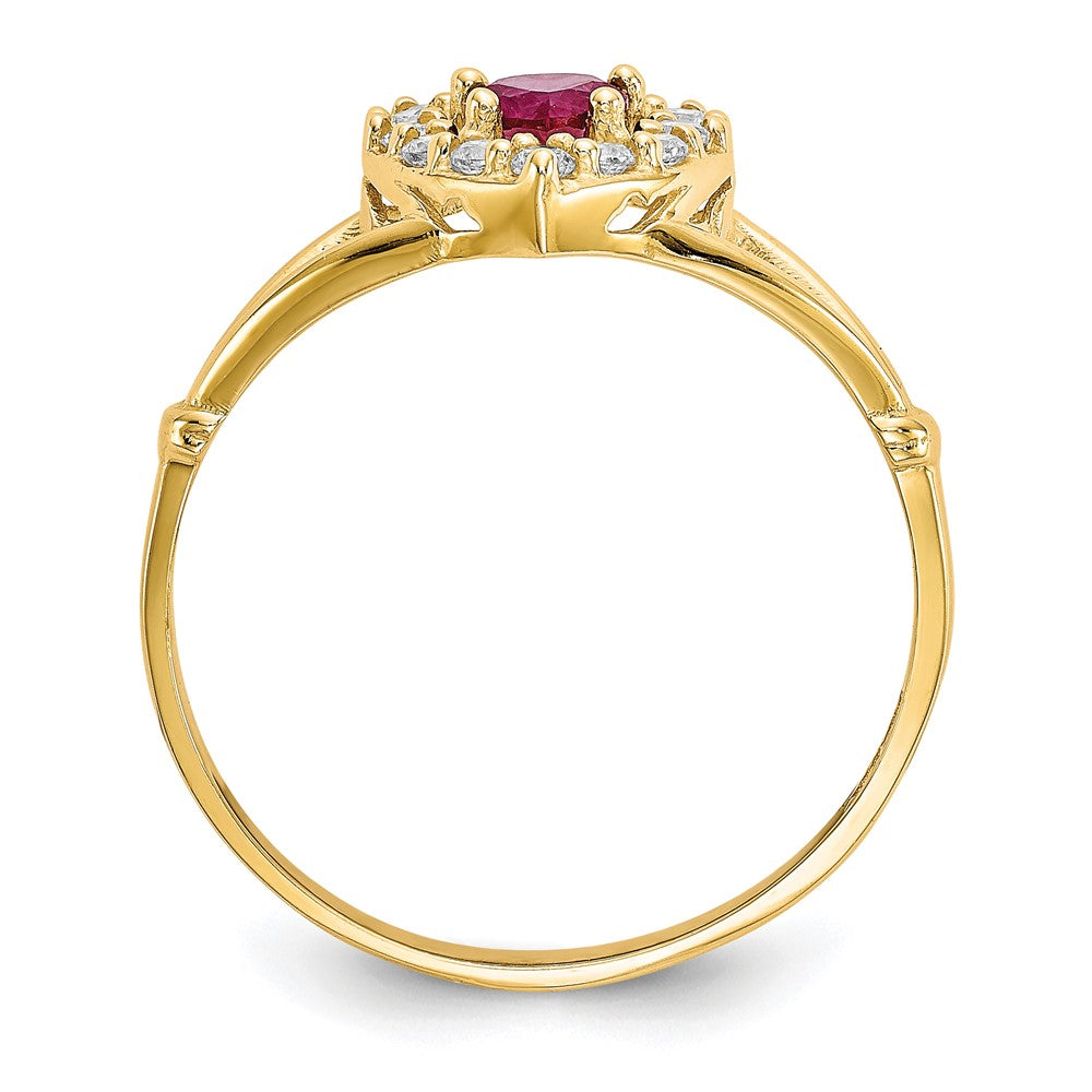 10K Yellow Gold Red and White CZ Heart Ring